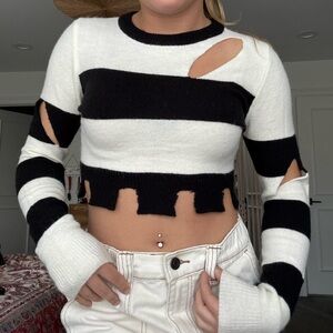 Black & White Striped Cutout Sweater